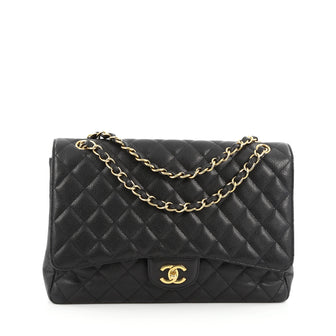 Chanel Classic Single Flap Bag Quilted Caviar Maxi Black