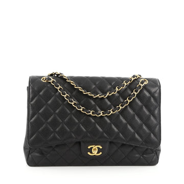 Chanel Classic Single Flap Bag Quilted Caviar Maxi Black