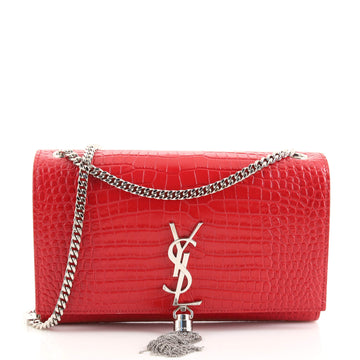 Saint Laurent Classic Monogram Crossbody Bag Crocodile Embossed Leather Medium