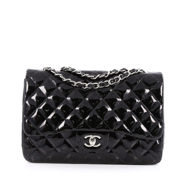 Chanel Classic Single Flap Bag Quilted Patent Jumbo Black