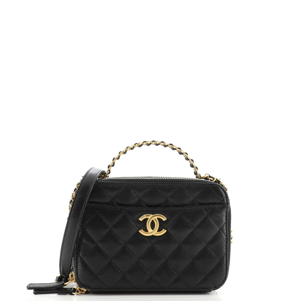 Chanel Pick Me Up Logo Handle Vanity Case Quilted Caviar Small Black 1431851