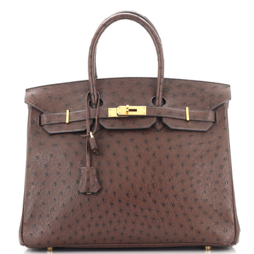 Hermes Birkin Handbag Brown Ostrich with Gold Hardware 35