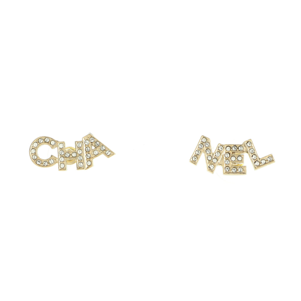 Chanel CHA-NEL Stud Earrings Metal with Crystals Gold 1774471