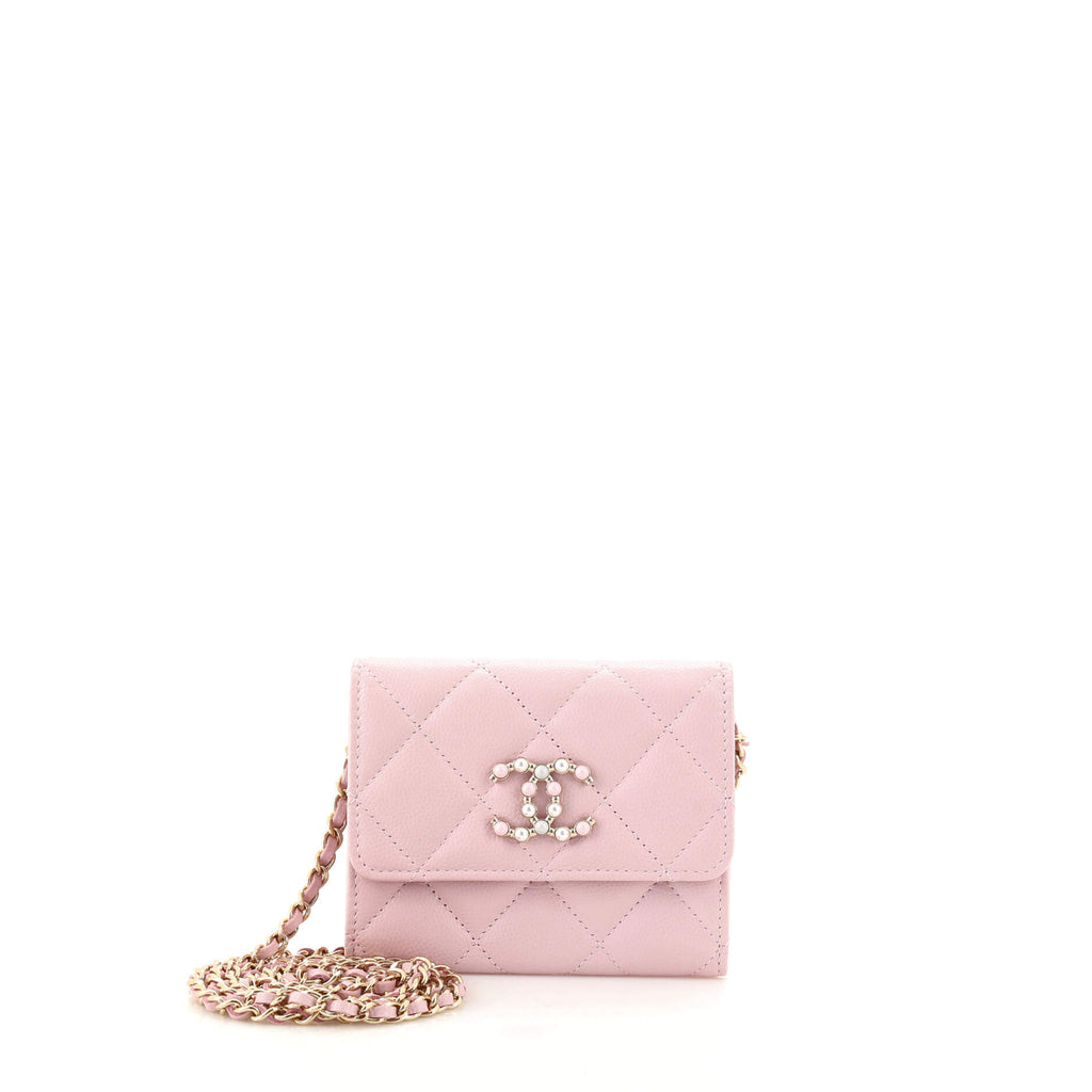 Chanel Coco Candy Card Holder on Chain Quilted Caviar Pink 1774601