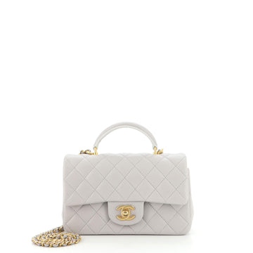 Chanel Classic Single Flap Top Handle Bag Quilted Lambskin Mini