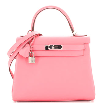 Hermes Kelly Handbag Pink Evercolor with Palladium Hardware 28