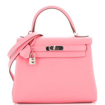 Hermes Kelly Handbag Pink Evercolor with Palladium Hardware 28