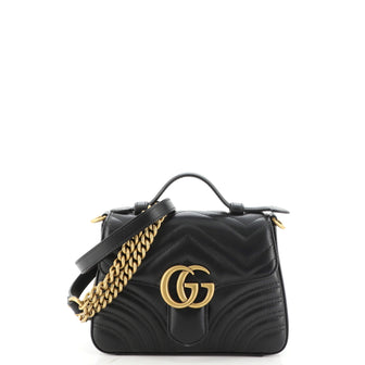 Gucci GG Marmont Top Handle Flap Bag Matelasse Leather Mini