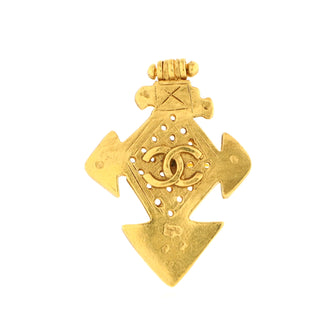 Chanel Vintage Cross Brooch Engraved Metal