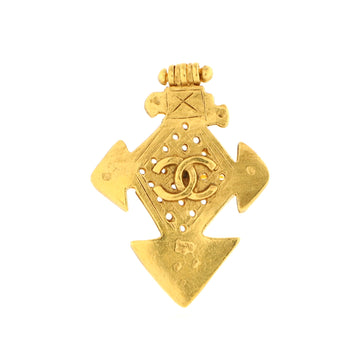Chanel Vintage Cross Brooch Engraved Metal