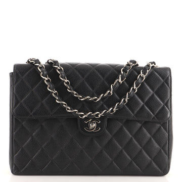 Chanel Vintage Square Classic Single Flap Bag Quilted Caviar Jumbo