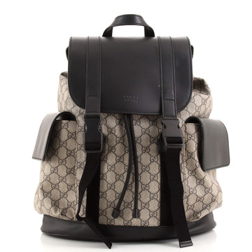 Gucci Double Pocket Buckle Backpack GG Coated Canvas Large