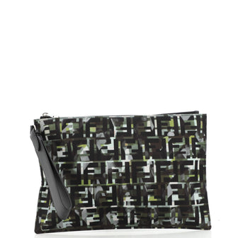 Fendi Camouflage FF Wristlet Pouch Printed Nylon Large