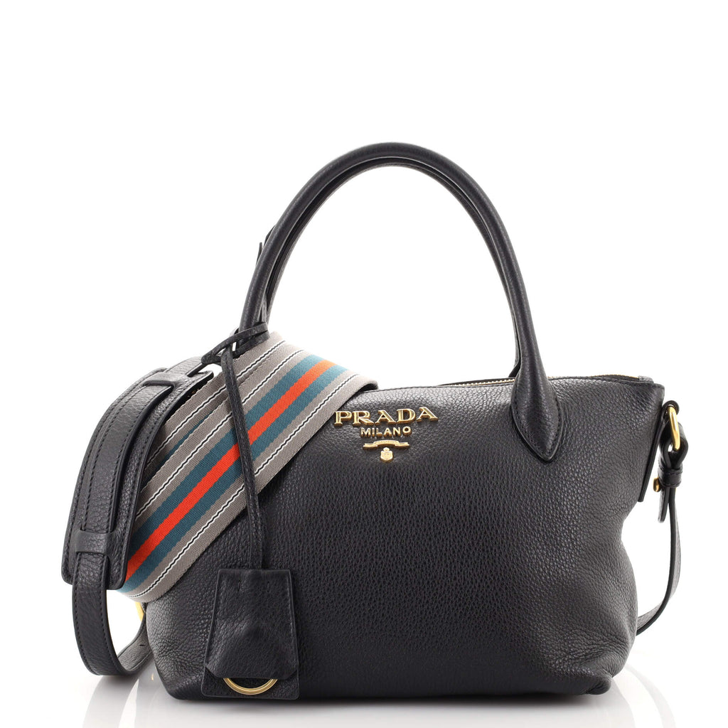 Prada Dual Strap Zip Tote Vitello Daino Small Black 1775791