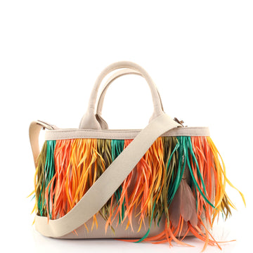 Prada Canapa Convertible Tote Canvas and Feather Mini