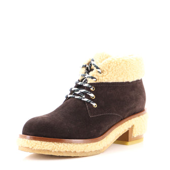 Chanel Women's Lace-Up Winter Ankle Boots Suede and Shearling