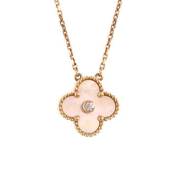 Van Cleef & Arpels Vintage Alhambra Pendant Necklace 18K Yellow Gold and Gold Mother of Pearl with Diamond