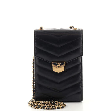 Chanel Medal Envelope Vertical Chain Clutch Chevron Calfskin Mini