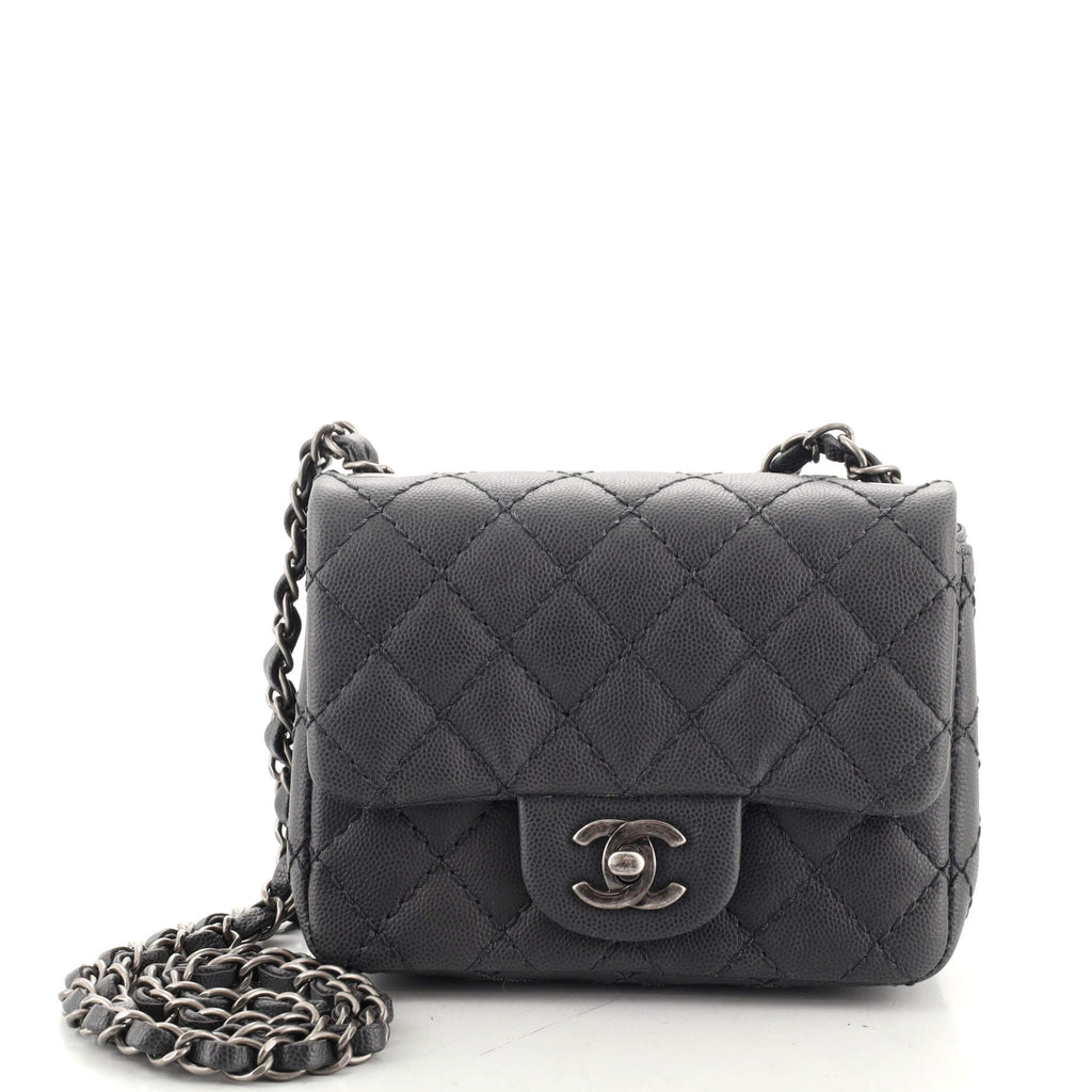 Chanel Mini Square Small Chain Shoulder Bag Crossbody Black Quilt K99