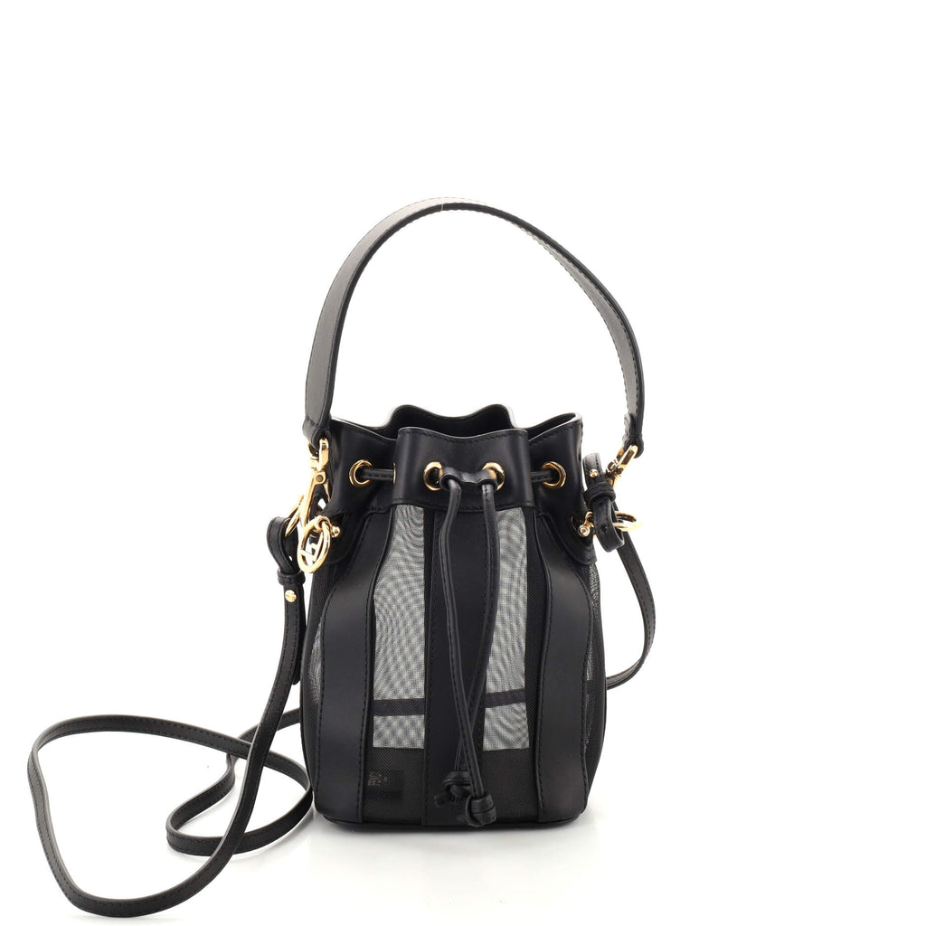 Fendi Mon Tresor Bucket Bag Pequin Leather and Mesh Mini 177616