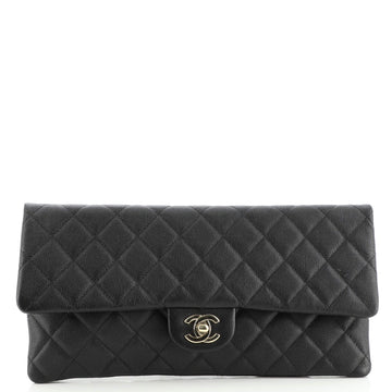 Chanel East West Classic Flap Clutch Quilted Caviar