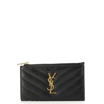 Saint Laurent Monogram Fragments Zip Card Holder Matelasse Chevron Leather