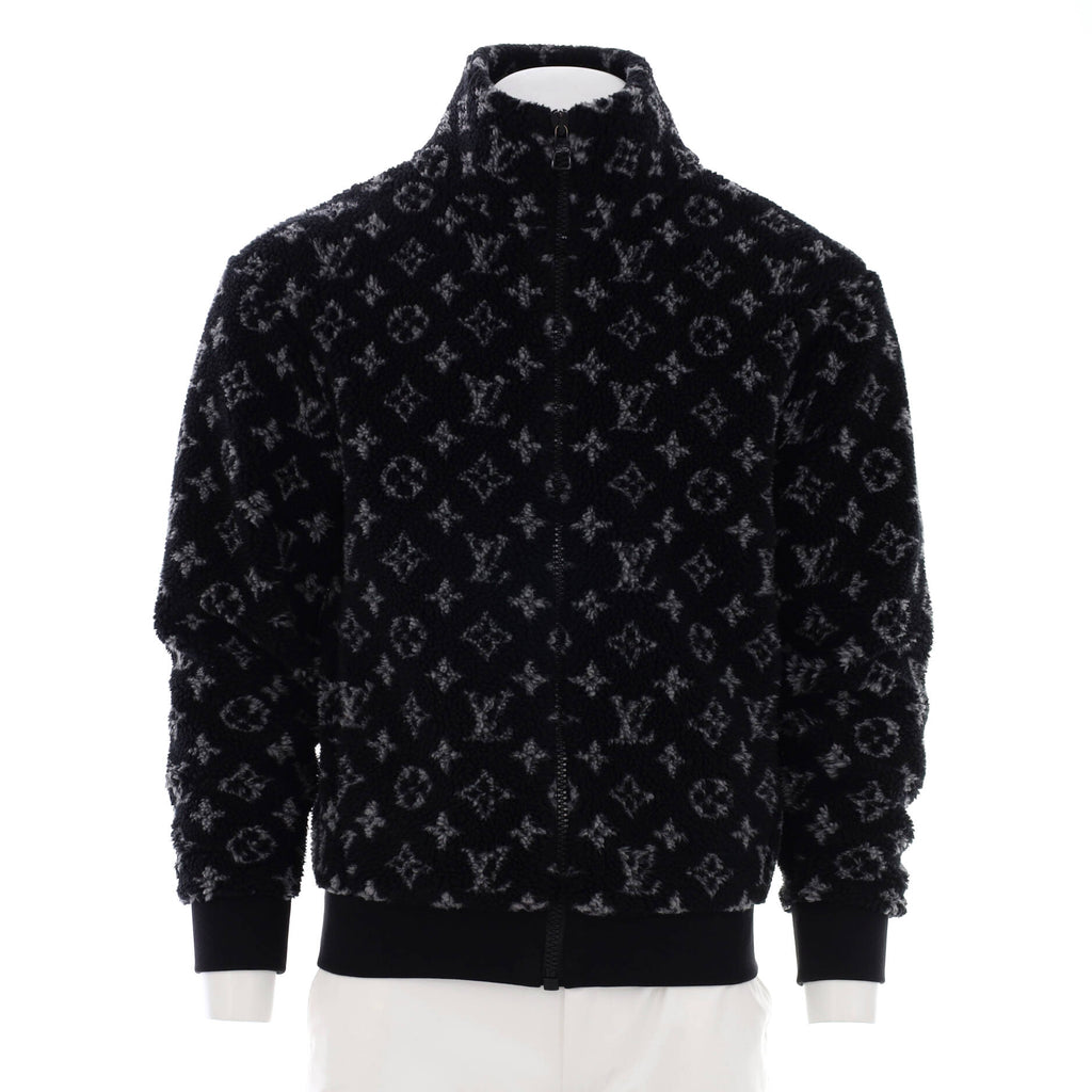 Louis Vuitton Men's Zip Up Teddy Jacket Monogram Polyester Fleece Black  1776361