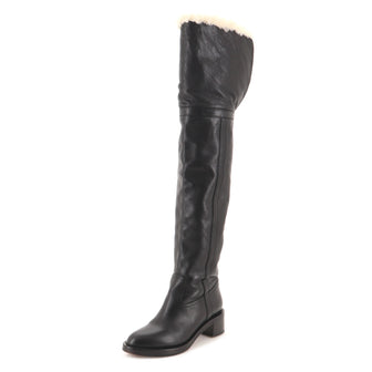Celine Women's Thigh High Boots Leather with Shearling