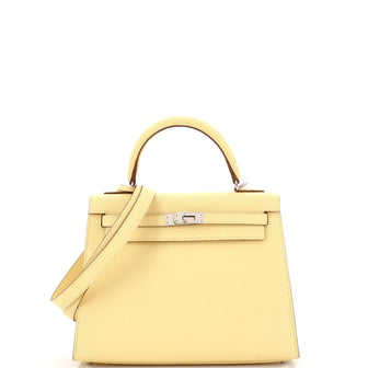 Kelly Handbag Jaune Poussin Epsom with Palladium Hardware 25