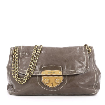 Prada Pattina Push Lock Chain Shoulder Bag Vitello Shine Taupe