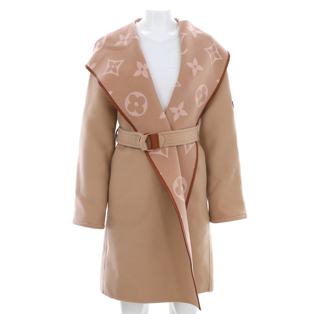 Louis Vuitton Women's Monogram Hooded Wrap Coat Wool Blend Neutral