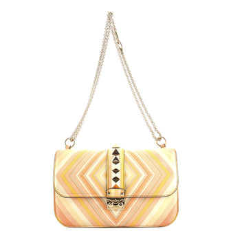 Valentino Garavani 1975 Glam Lock Shoulder Bag Striped Leather Medium