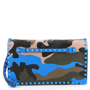 Valentino Garavani Rockstud Flap Clutch Camo Leather and Canvas