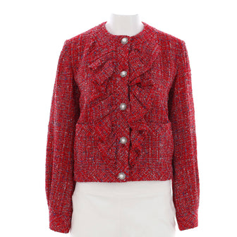 Chanel Women's Collarless Ruffle Button Jacket Tweed