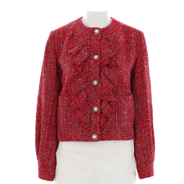 Chanel Women's Collarless Ruffle Button Jacket Tweed