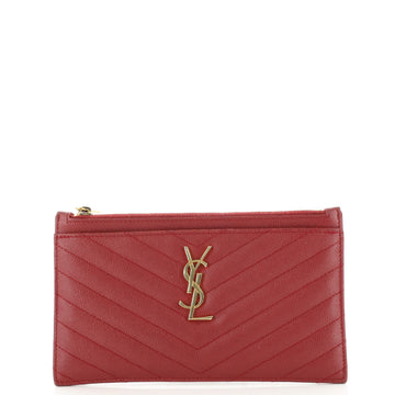 Saint Laurent Classic Monogram Zip Bill Pouch Matelasse Chevron Leather Medium