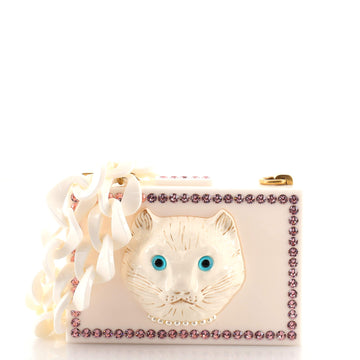 Gucci Cat Face Box Clutch Crystal Embellished Plexiglass