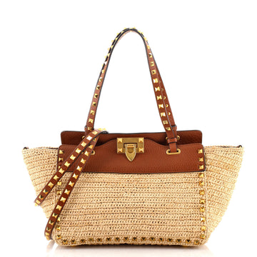 Valentino Garavani Rockstud Tote Raffia Small