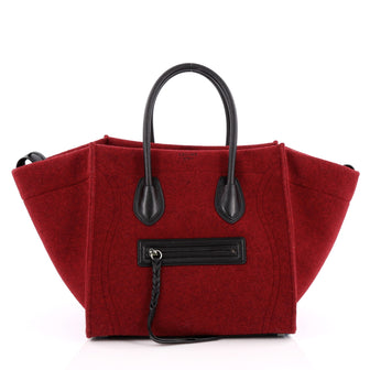Celine Phantom Handbag Felt and Leather Detail Medium Red
