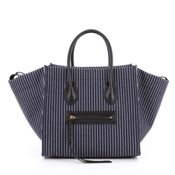 Celine Phantom Handbag Striped Canvas and Leather Medium Blue