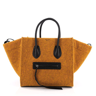 Celine Phantom Handbag Felt and Leather Detail Medium Orange