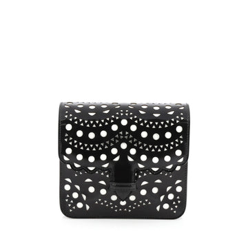 Alaia Flap Shoulder Bag Laser Cut Leather Medium Black