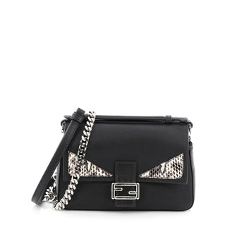 Fendi Double Baguette Monster Crossbody Bag Leather and Python Micro Black