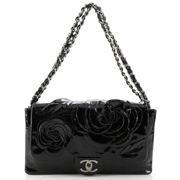Chanel Tweed Petals Camellia Flap Bag Patent Medium
