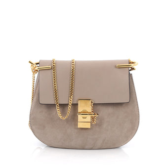 Chloe Drew Crossbody Bag Leather and Suede Small Brown
