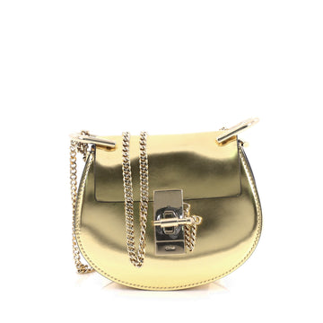 Chloe Drew Crossbody Bag Metallic Leather Nano Gold