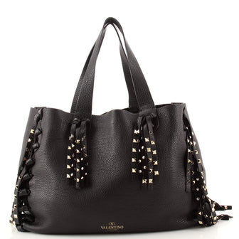 Valentino Garavani C-Rockee Fringe Tote Studded Leather Large
