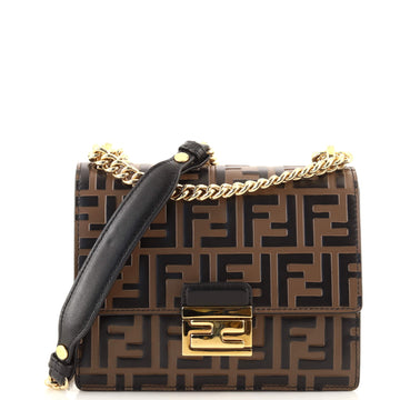 Fendi Kan U Shoulder Bag Zucca Embossed Leather Small