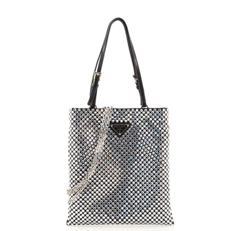 Prada Chain Flat Tote Crystal Embellished Satin Mini