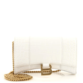 Balenciaga Hourglass Chain Wallet Crocodile Embossed Leather